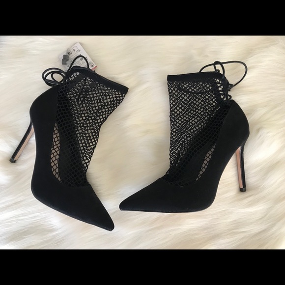 Zara High Heels Black Mesh Lace Up Size 6 - Picture 3 of 8